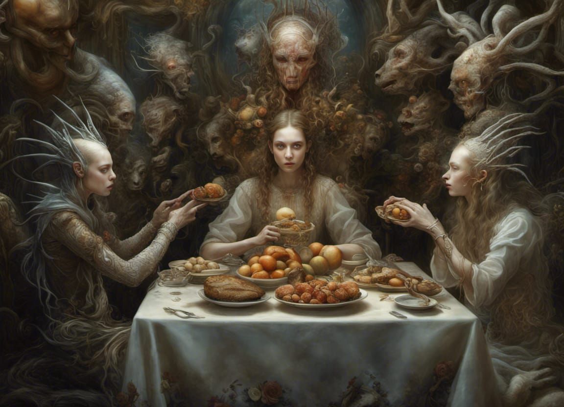 Dreamlike Alien Feast in Magical Realism