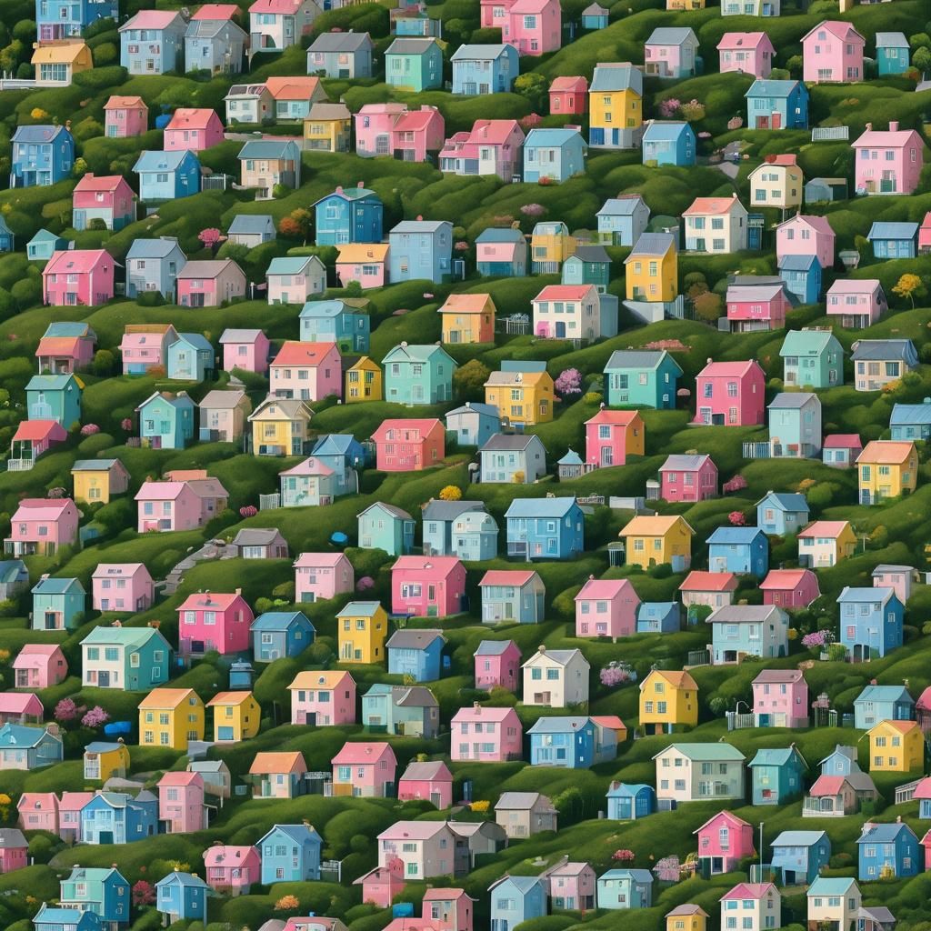 Hyperrealistic Colorful Suburban Houses as Splash Art