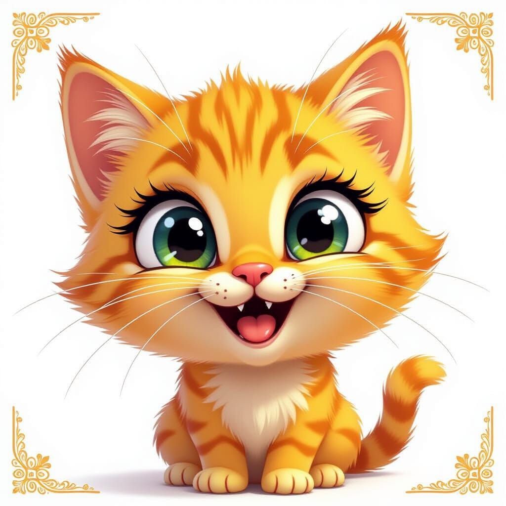 Overexcited Kitty Caricature with Large 3D Eyes