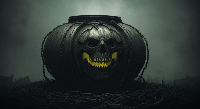 Gothic Masterpiece: Ancient Pot Bound by Chains