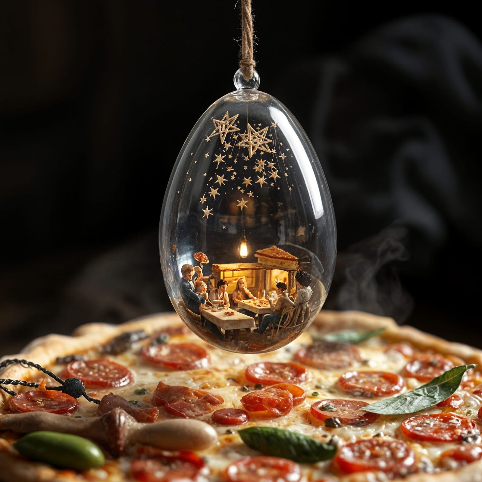 Glass Egg Pizzeria Scene in Renaissance Style