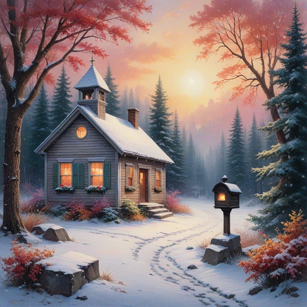 Weathered Schoolhouse in Winter Wonderland