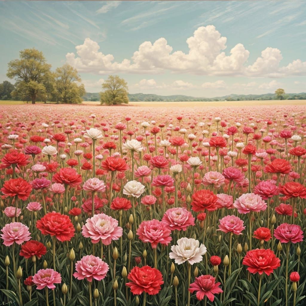 Field of Carnations in Full Bloom
