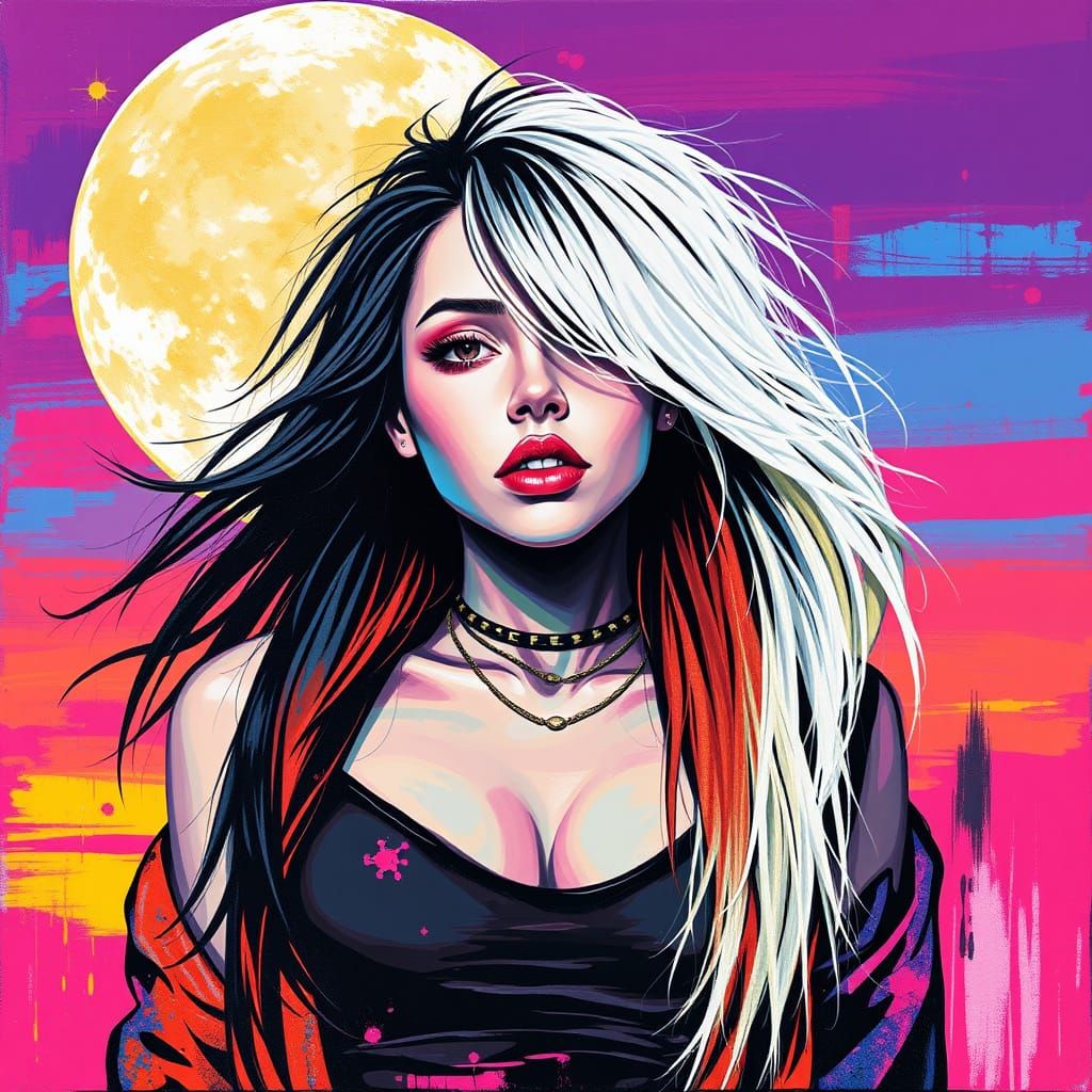 Dynamic Graffiti Art: Woman with Dual-Toned Hair