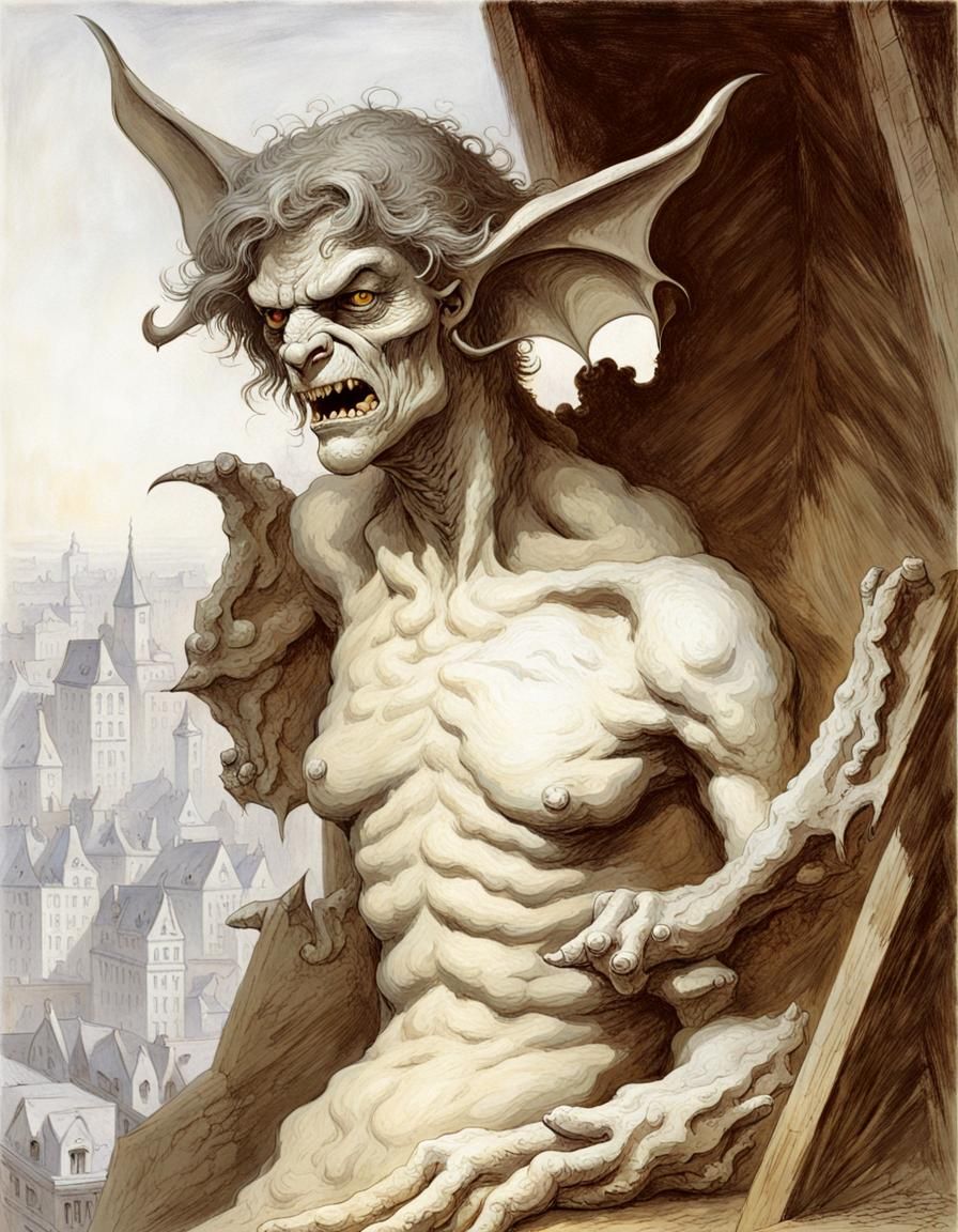 Gargoyle Horror in Style of Gustave Doré