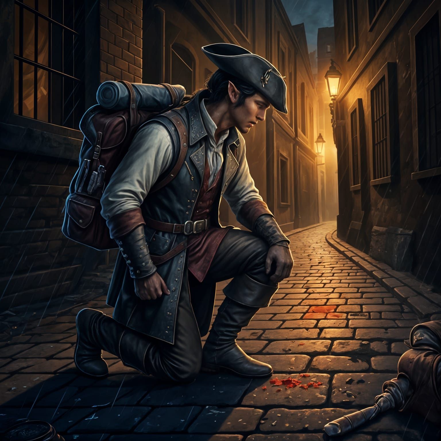 Half-Elf Rogue Investigates Mysterious Crime Scene in Shadow...