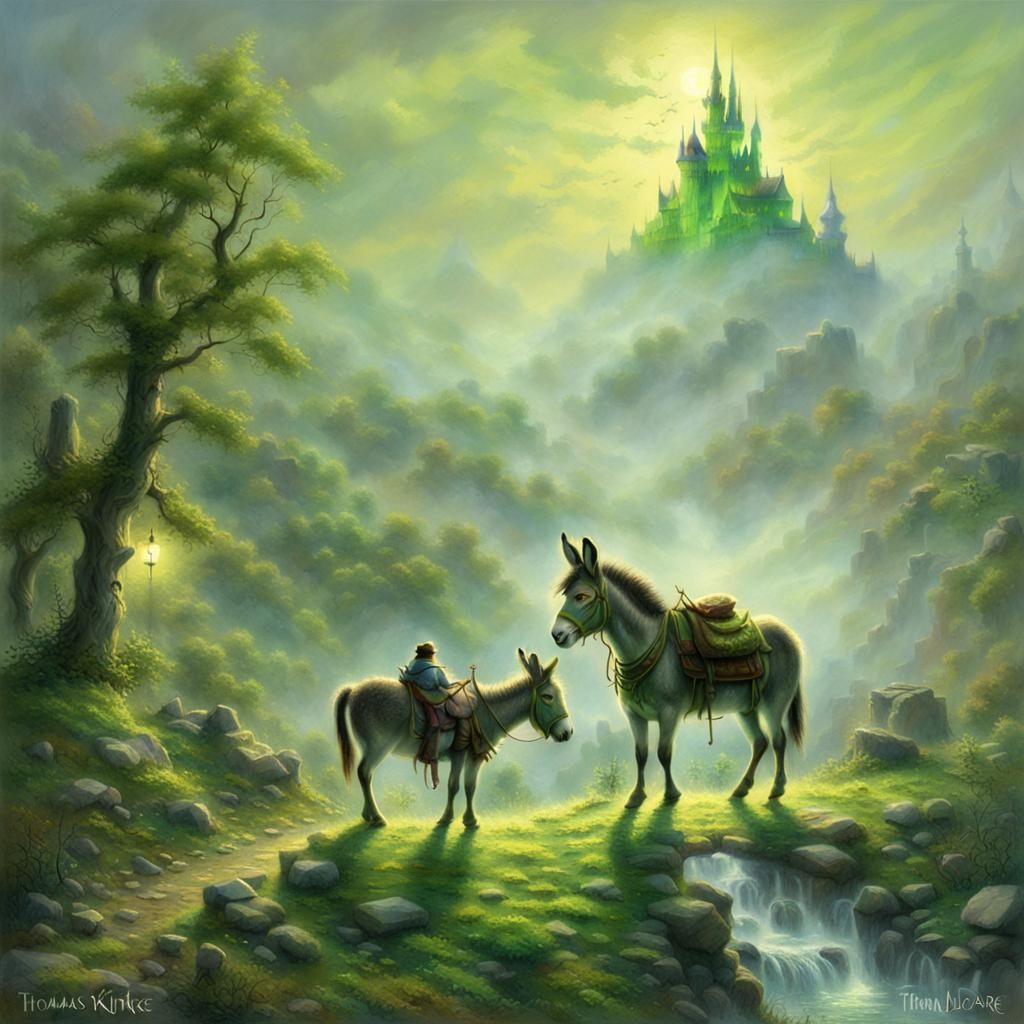 Donkey and Ogre in Ethereal Fantasy Landscape
