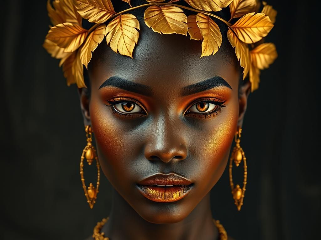 Golden Goddess Portrait in Hyperrealistic Style