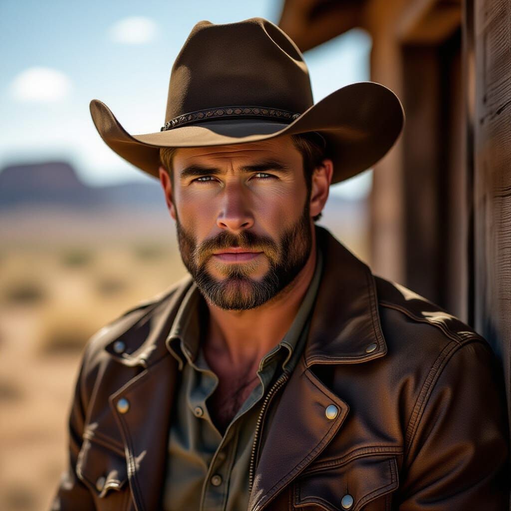 Cowboy Portrait in Sun-Scorched Western Landscape