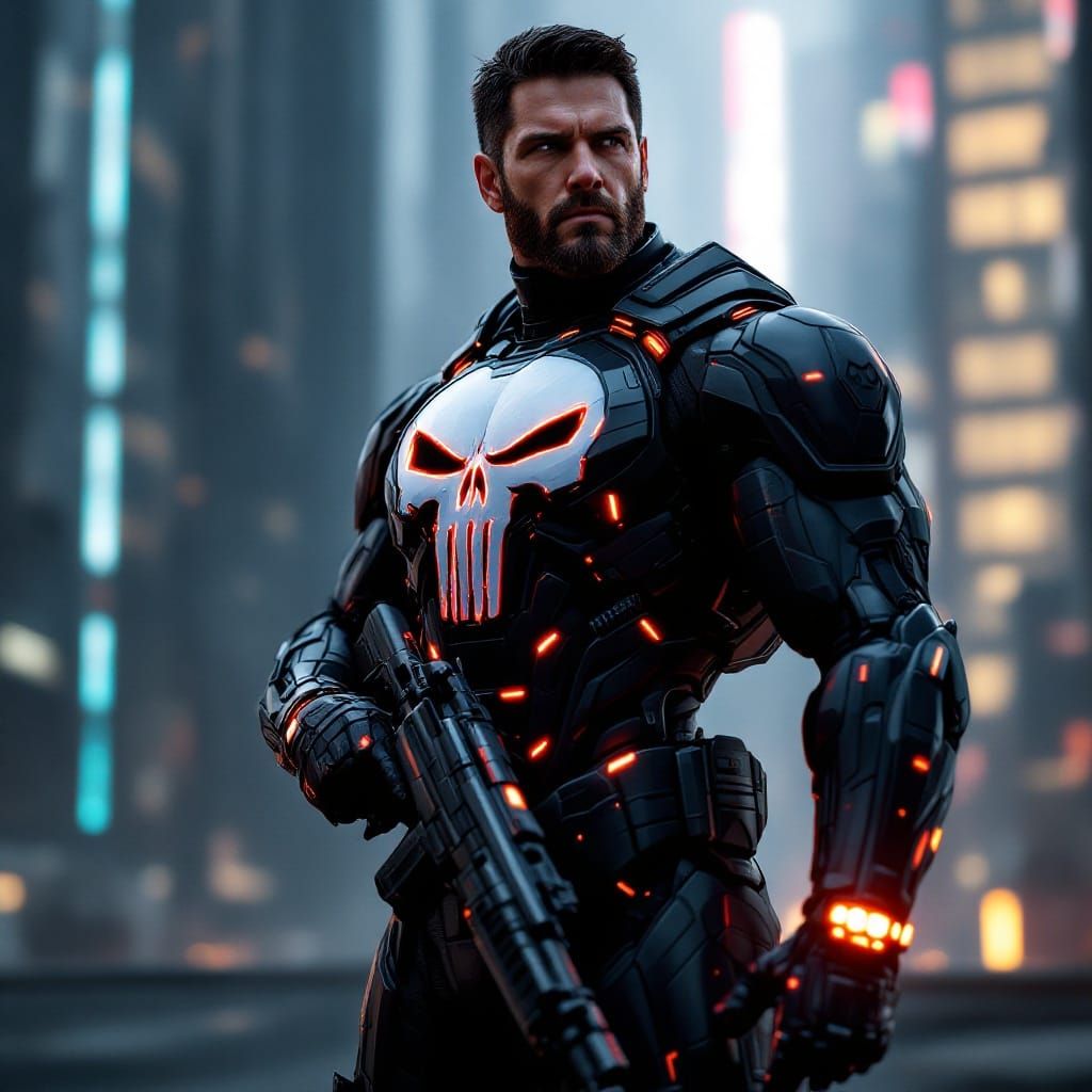 The Punisher in Cyberpunk Exosuit