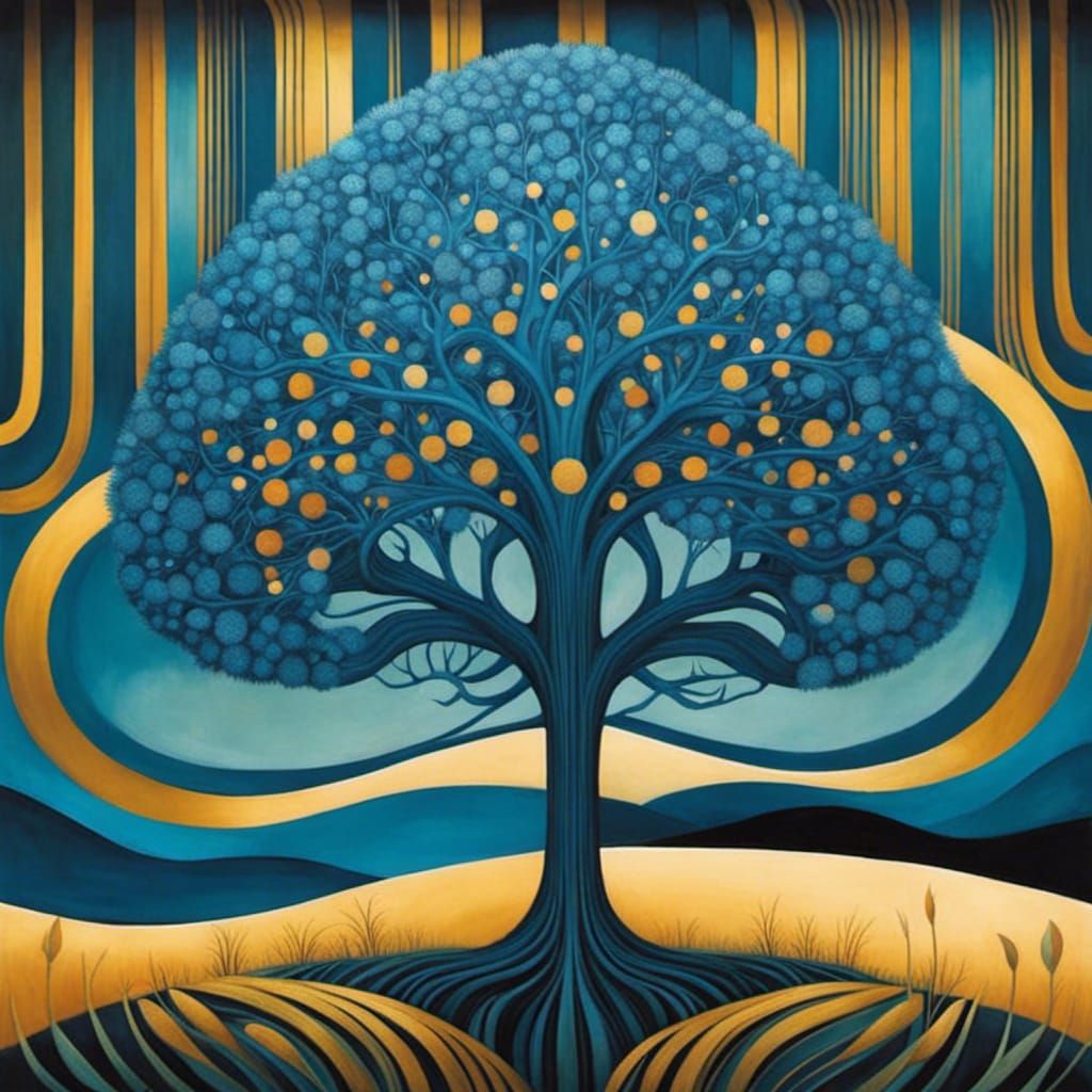 Blue Tree in Art Brut Style