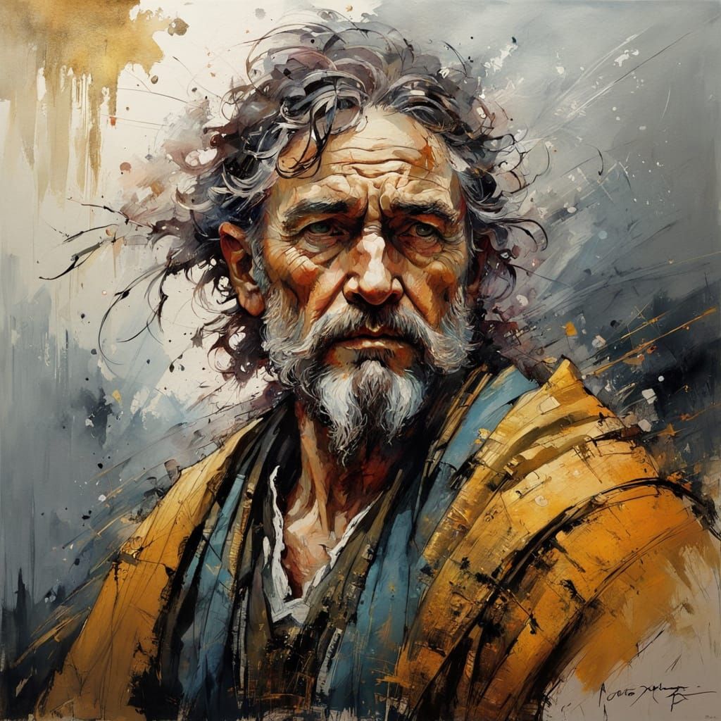 Dark Fantasy Vagrant in Flowing Robes with Golden Motifs