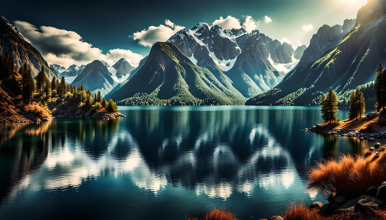 Cinematic Lake and Mountain Landscape in HDR