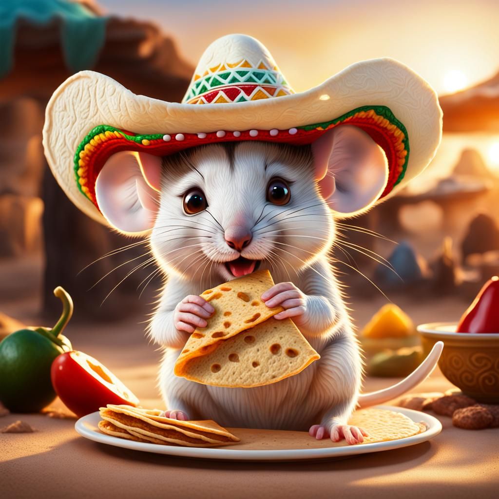 Adorable Mouse Enjoys Tortilla in Mexican Dessert