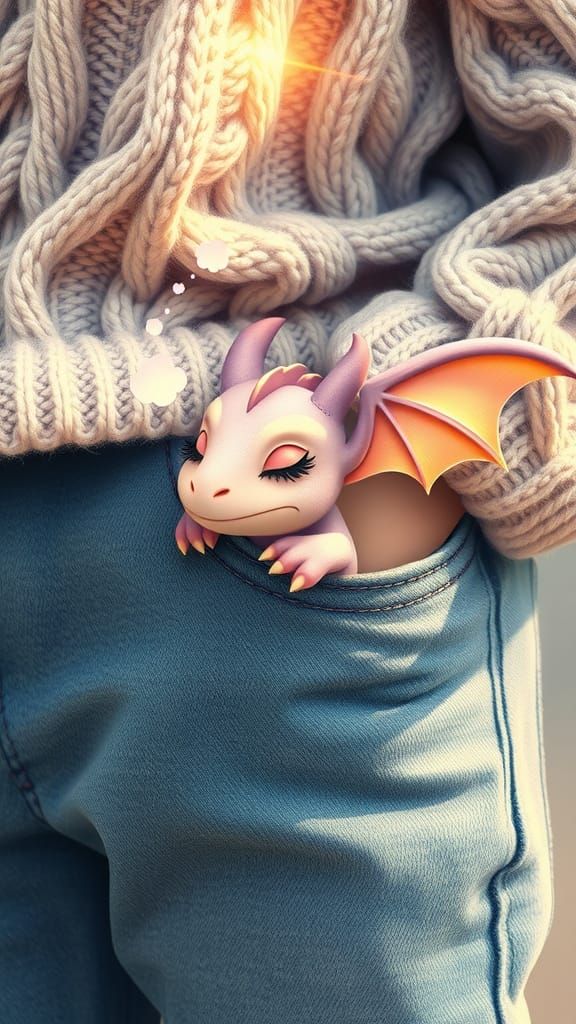Cozy Pastel Dragon in Boy's Pocket