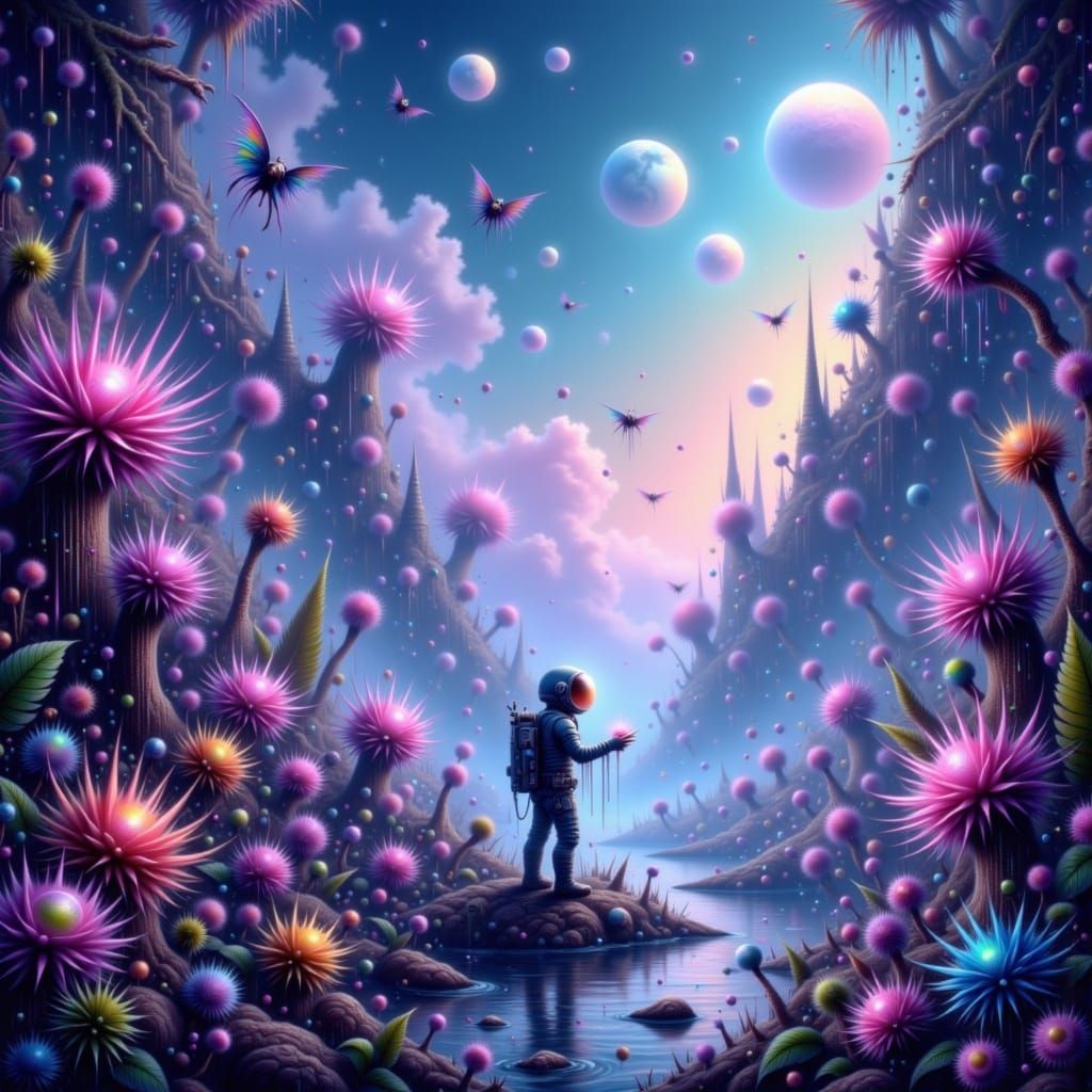 Astronaut Explores Alien Jungle Under Twin Moons