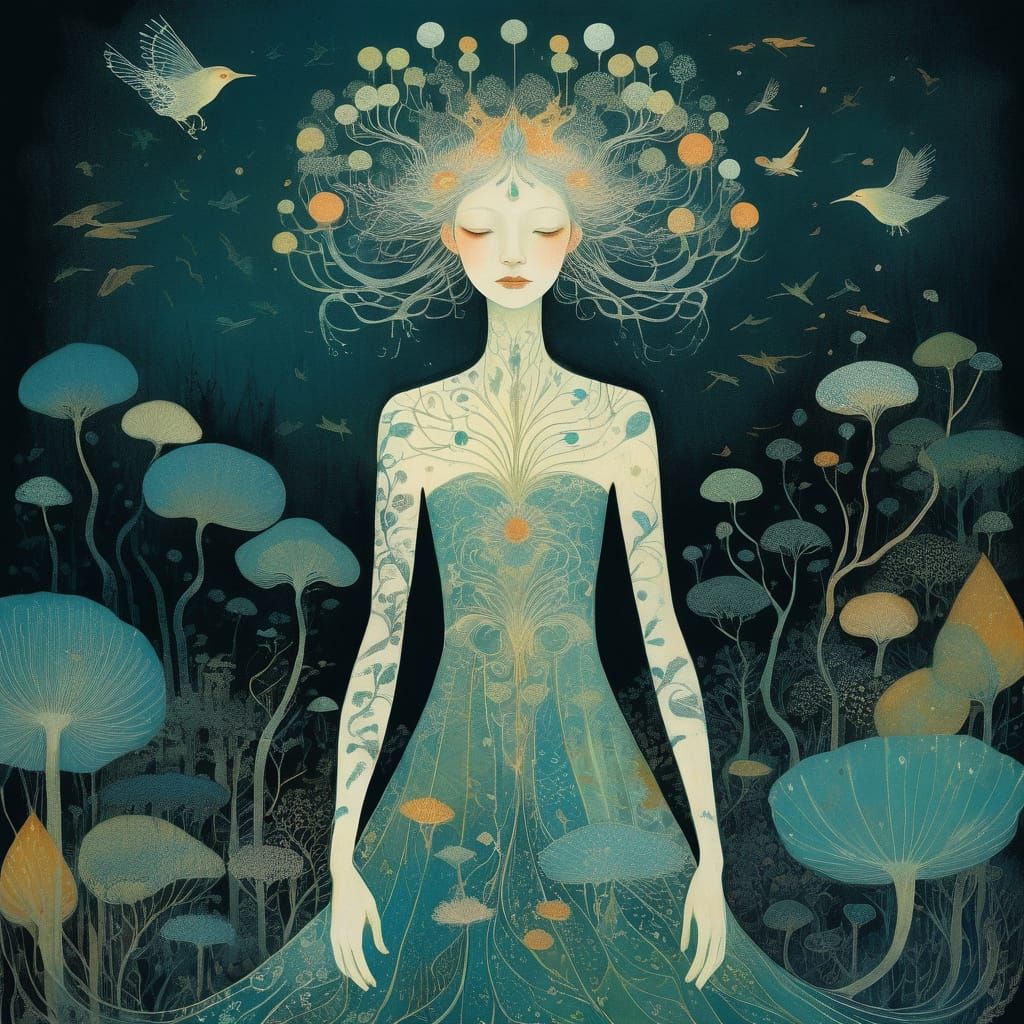 Whimsical Fantasy Creature in Delicate, Intricate Lines