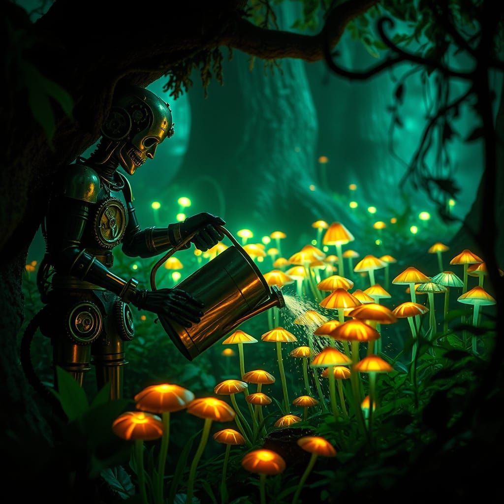 Steampunk Automaton's Bioluminescent Garden in Hidden Grove
