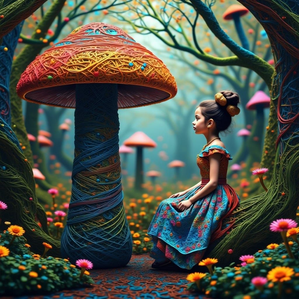 Alice in Wonderland in a Whimsical Forest
