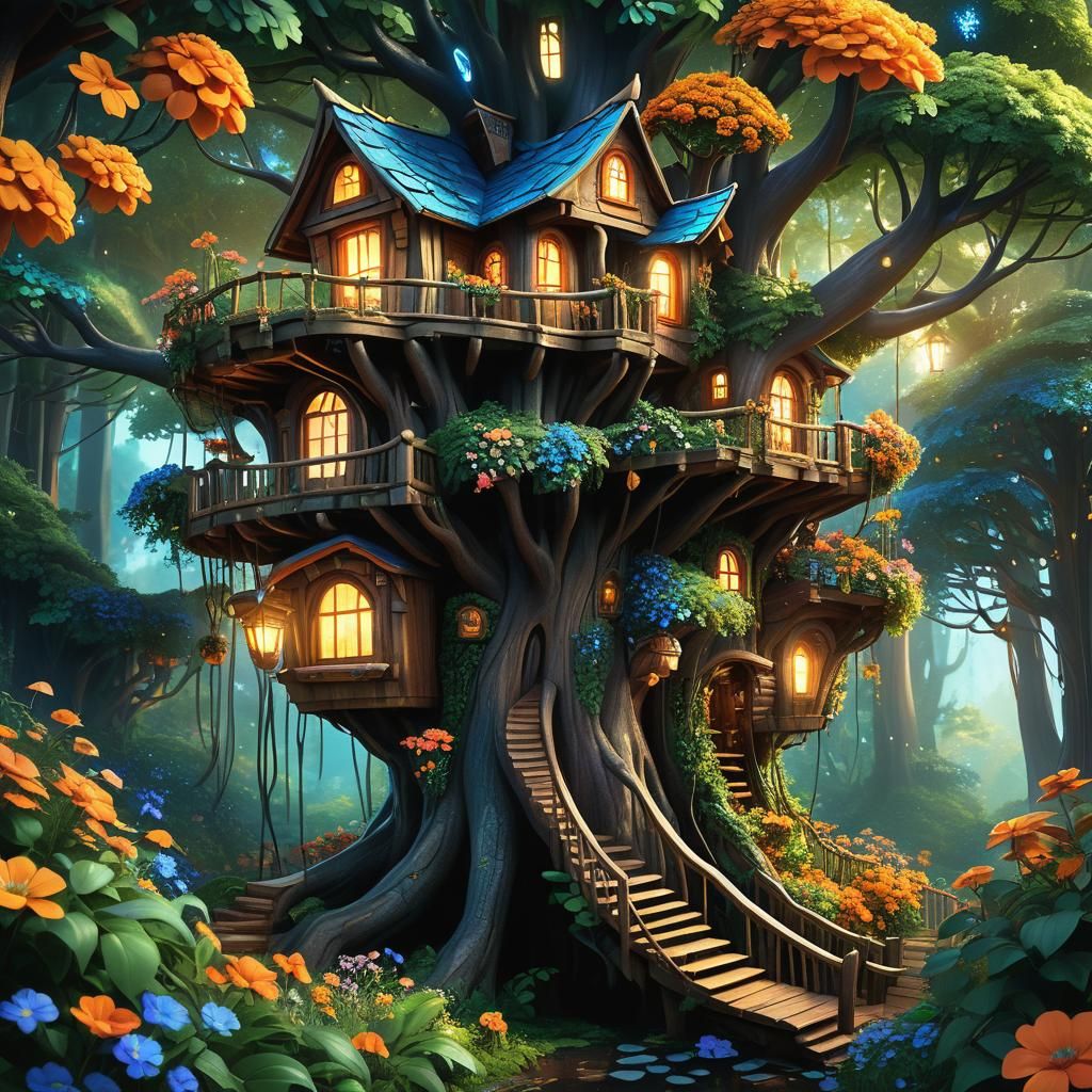 Fantasy Treehouse in Lush Forest: Concept Art