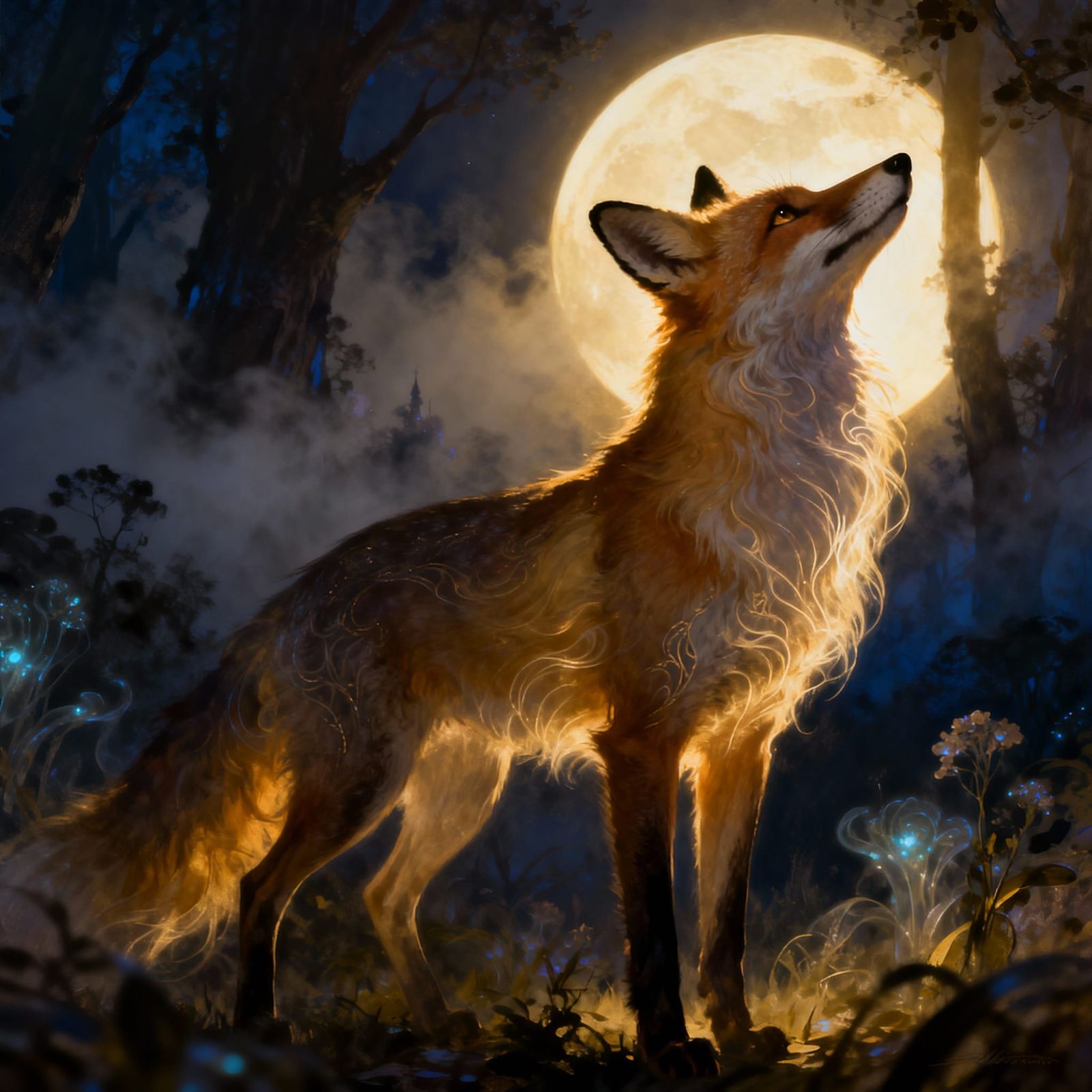 Detailed Fox Illustration with Dramatic Lighting
