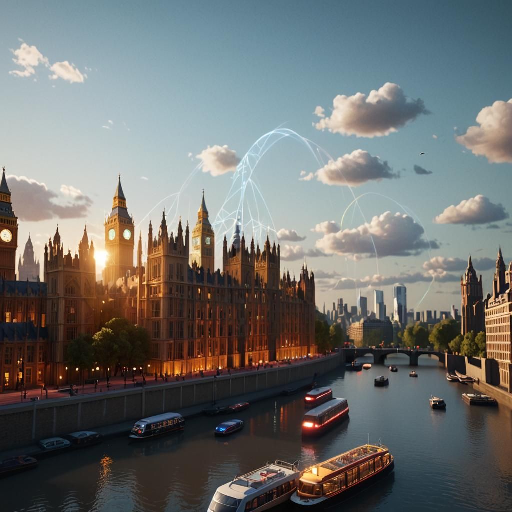 Futuristic London Cityscape with Holographic Lighting