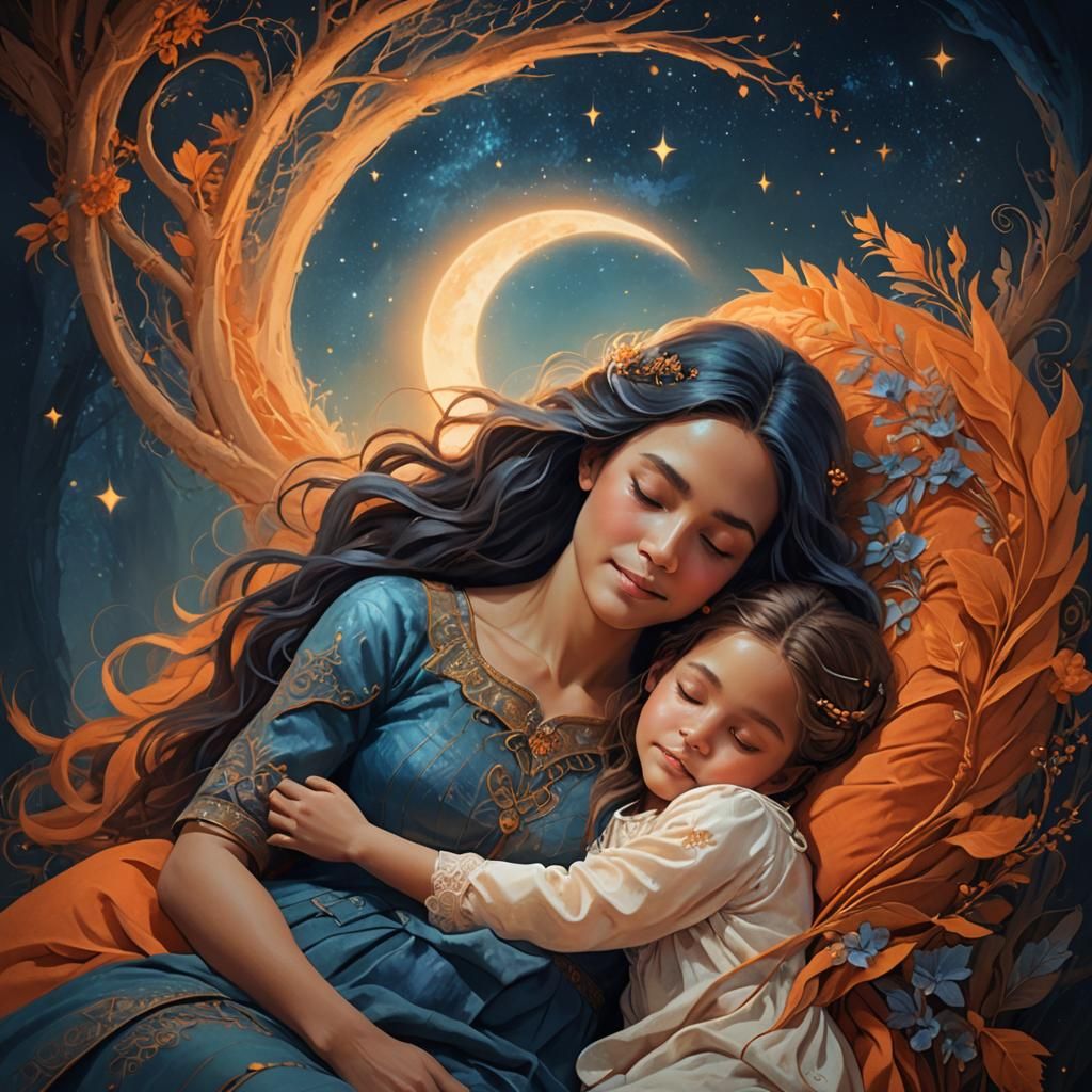 Serene Mother-Daughter Portrait in Matte Painting Style