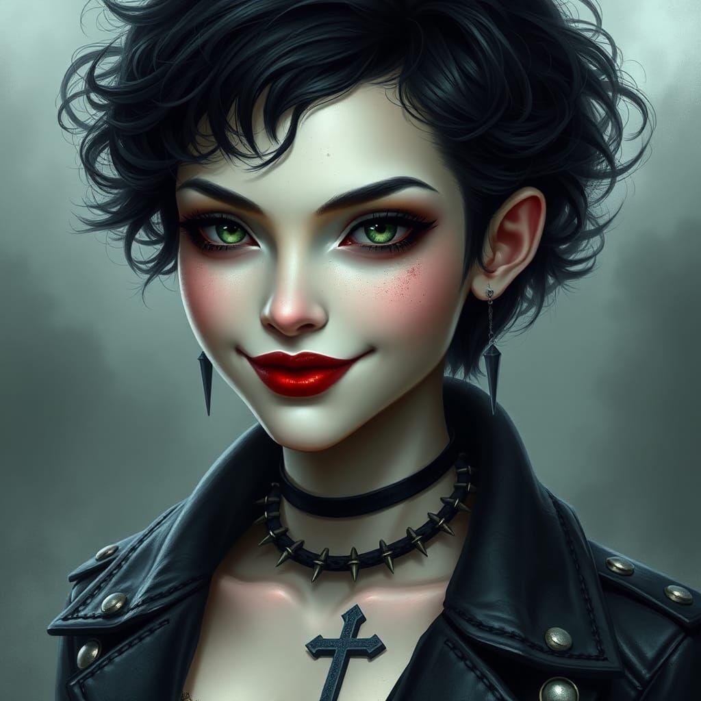 Ethereal Pale Woman with Black Leather Jacket