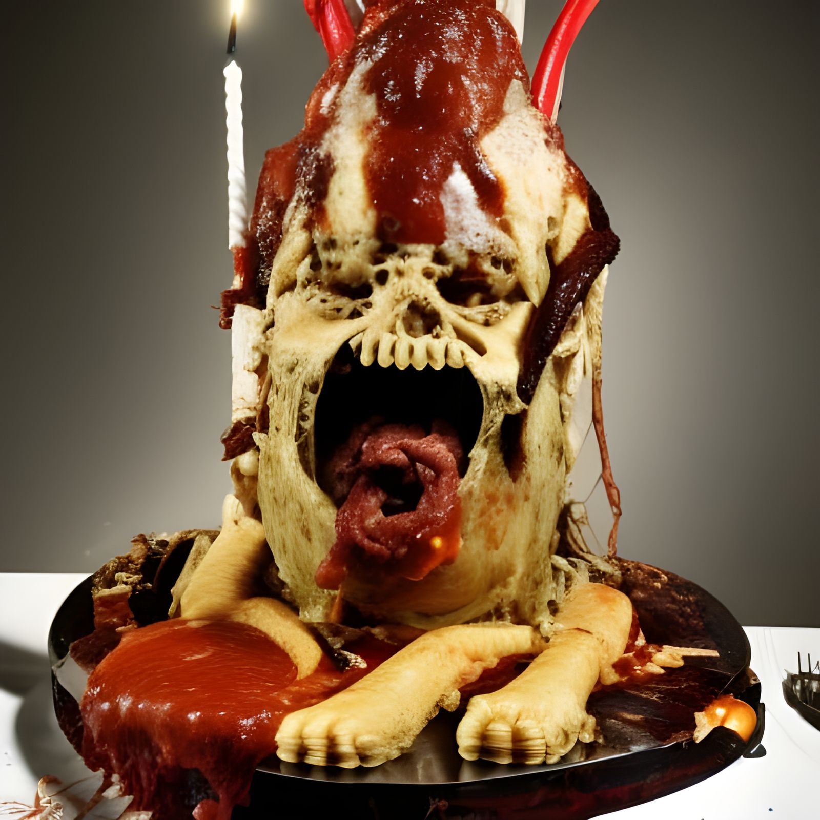 Bizarre Meat Cake Birthday Party in Giger Style