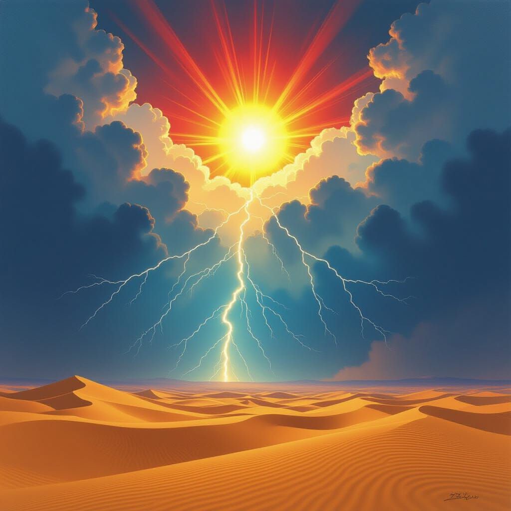 Majestic Desert Storm with Radiant Light