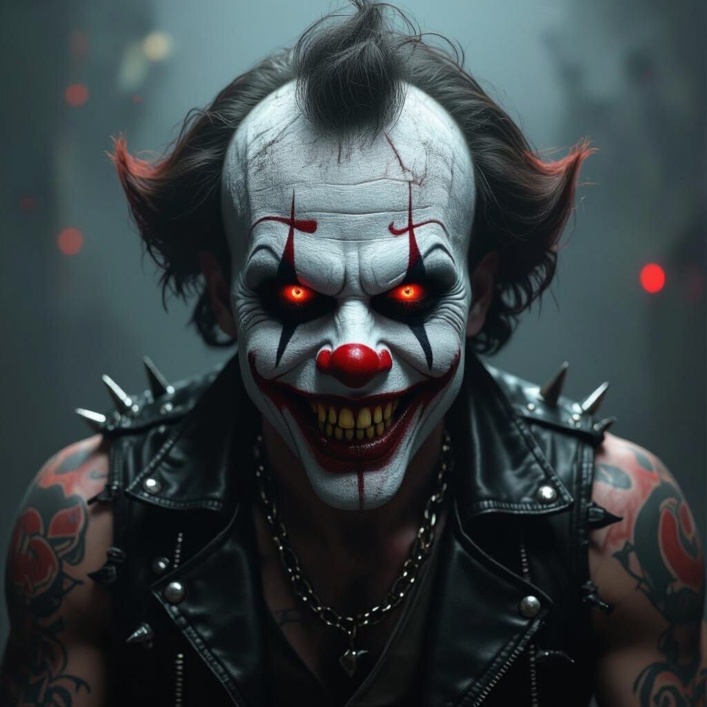 Terrifying Clown Portrait in Dark Horror Style