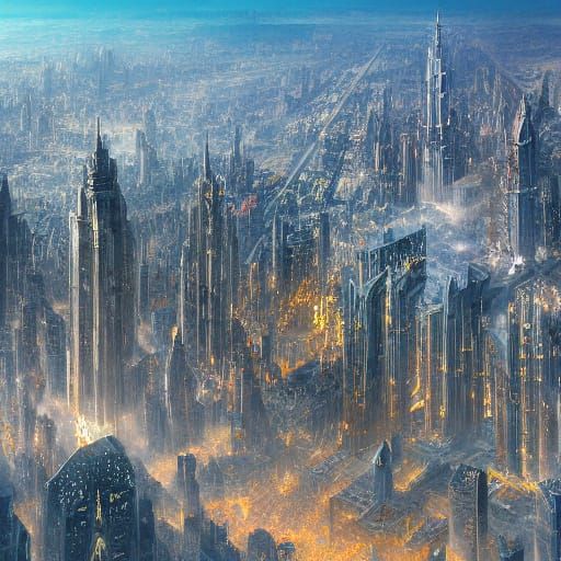 Vast Marbled City at Horizon: Aerial Concept Art