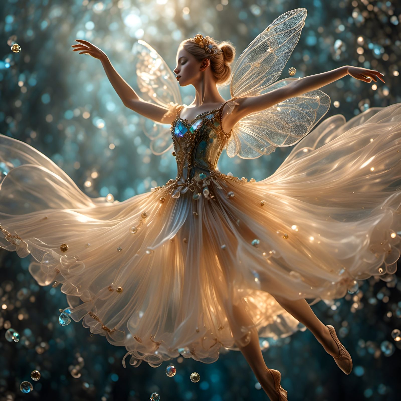 Delicate Fairy Ballerina Dancing Mid-Air
