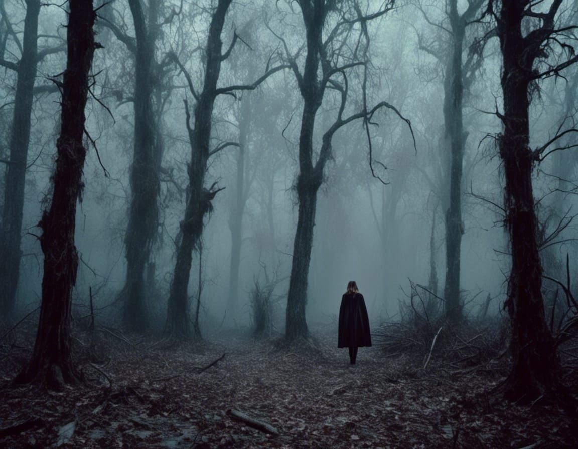 Moonlit Figure Walks Through Haunted Forest