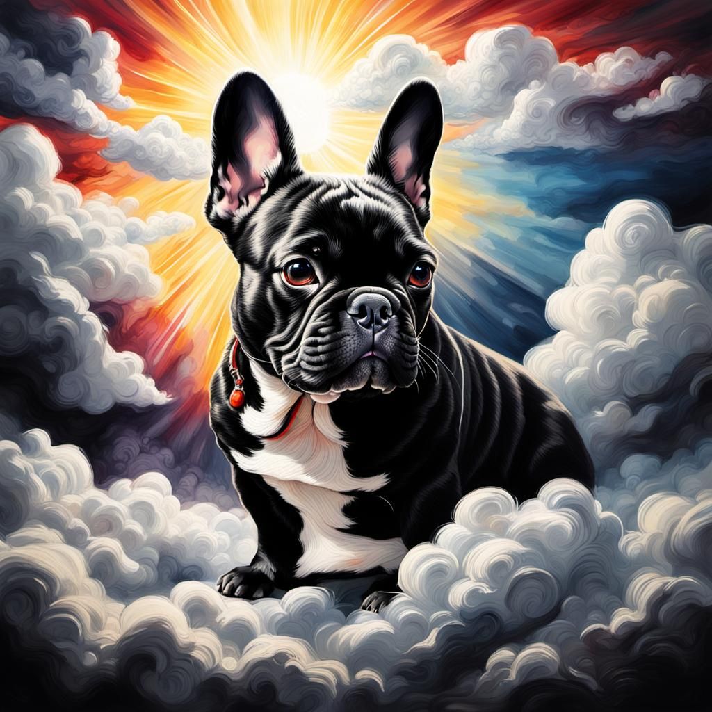 Colorful French Bulldog Portrait in Drypoint Style