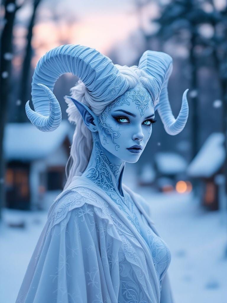 Icy Papercraft: Regal Frost Queen in Snowy Forest