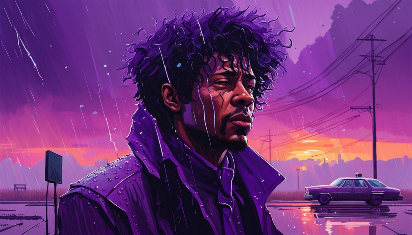 Hyperrealistic Purple Rain Matte Painting at Sunset