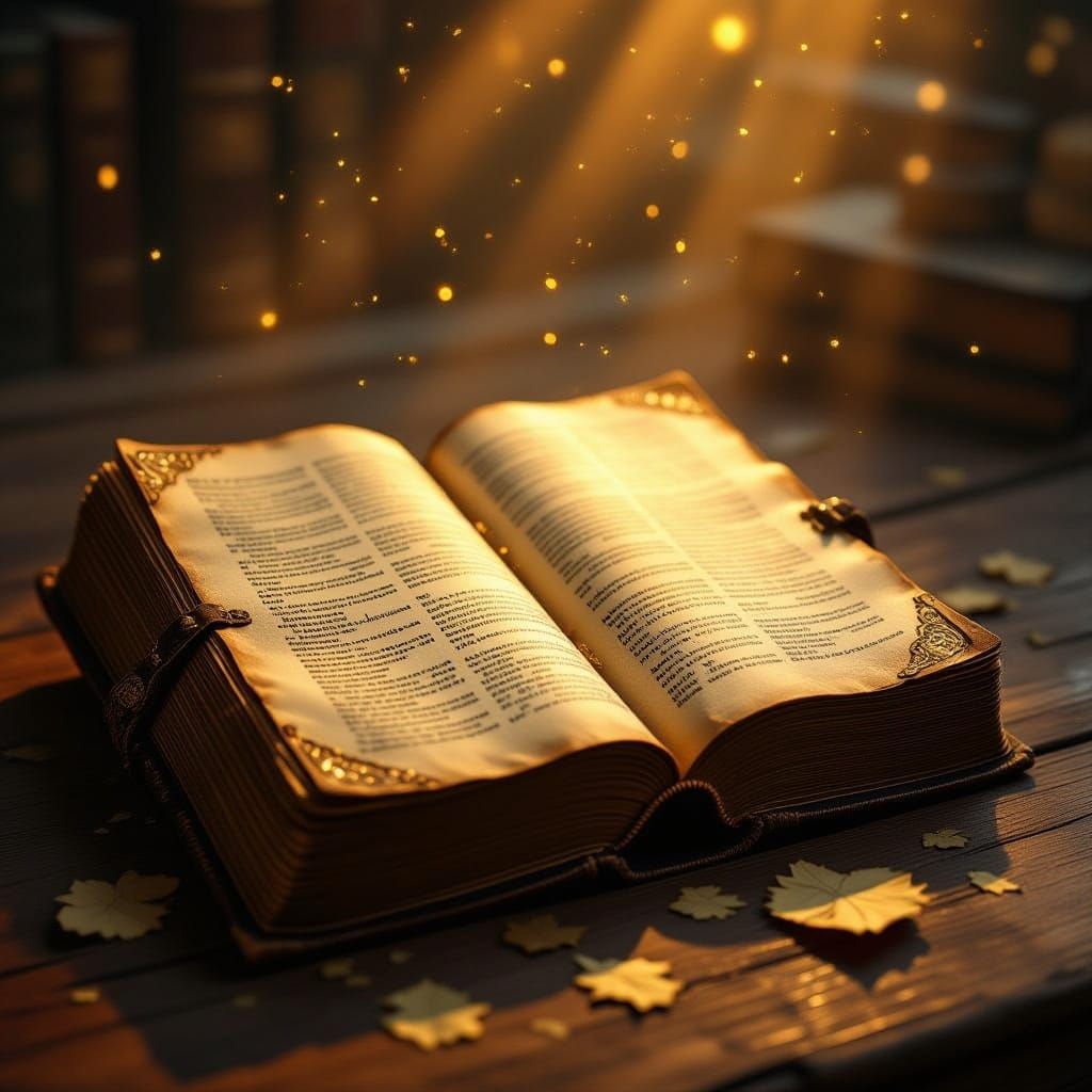 Ancient Book with Golden Illumination in Ethereal Light