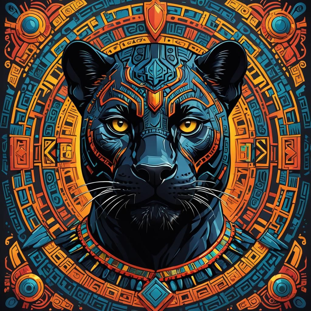 Black Panther Portrait in Pre-Aztec Art Style