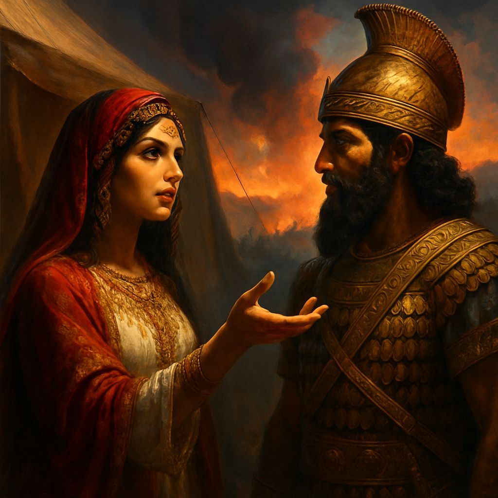 Arab Woman Beckons Assyrian General: Hyperrealistic Splash A...