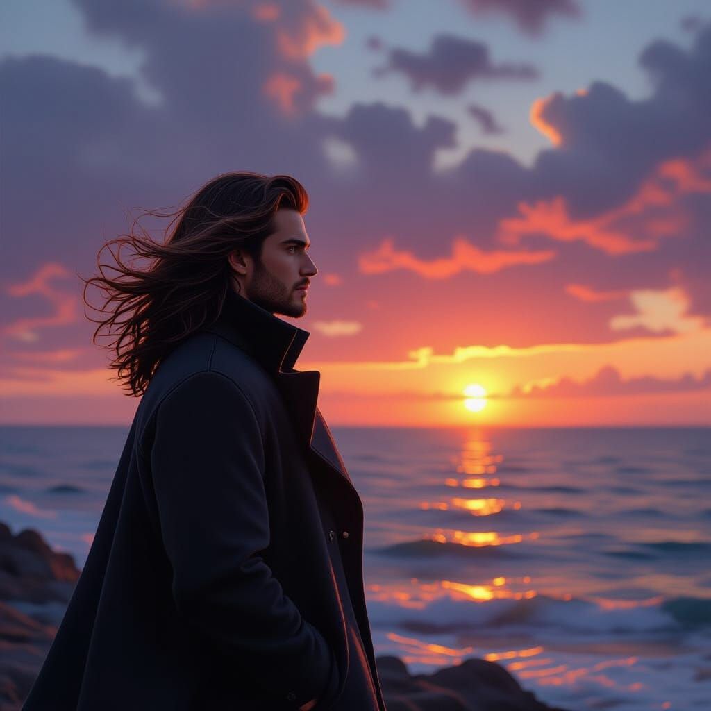 Man Watches Epic Sunset By The Sea