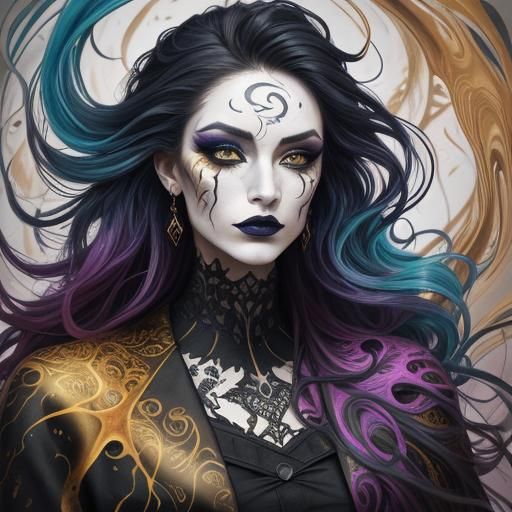 Goth Woman with Graffiti Makeup by Campfire