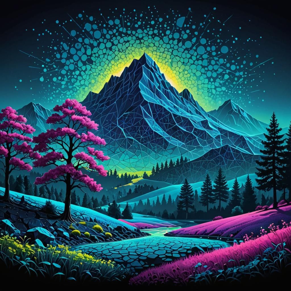 beautiful landscape in style of Weighted Voronoi Stippling w...