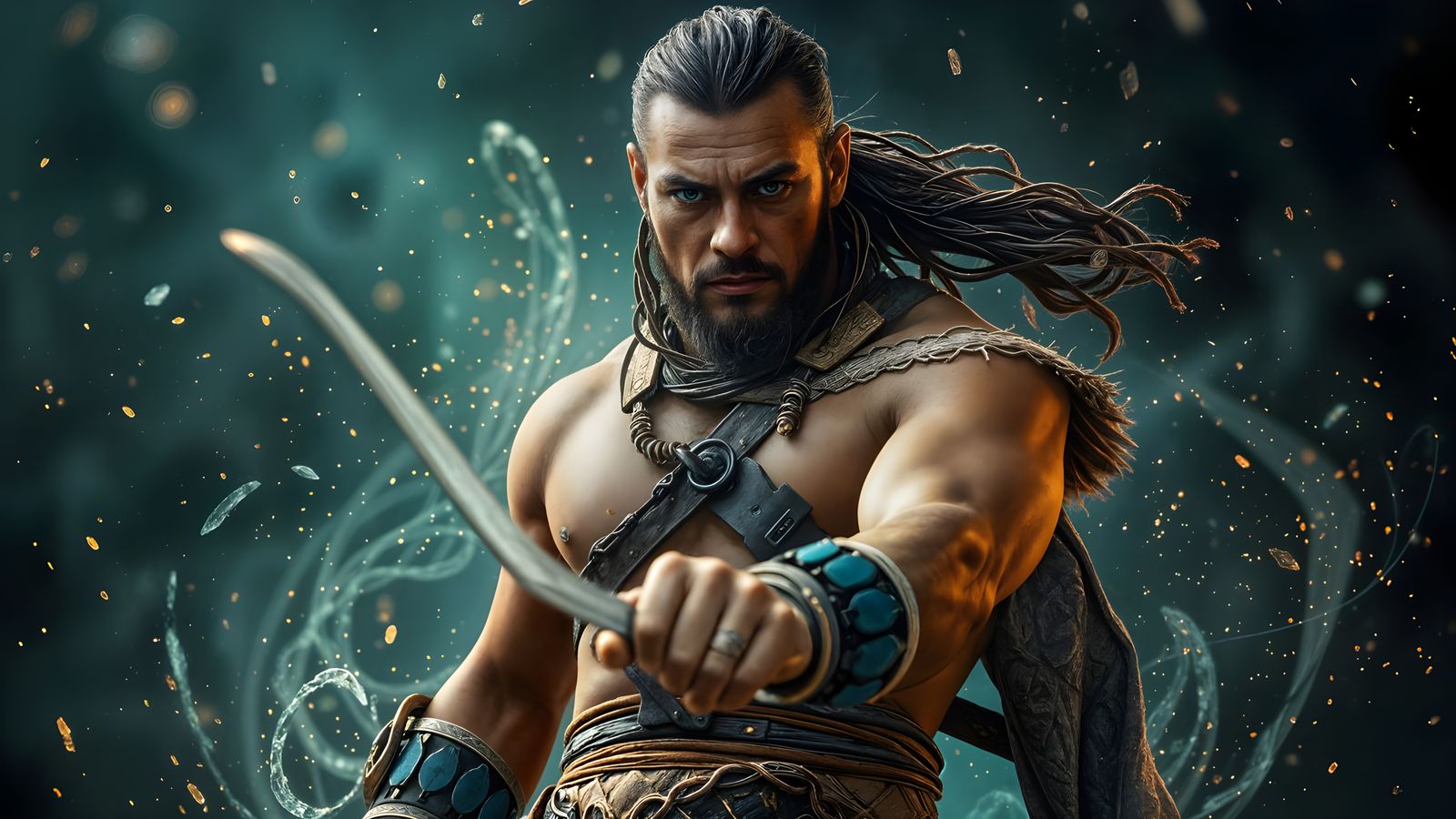 Stoic Warrior Commands Elemental Forces in a Swirling Storm ...