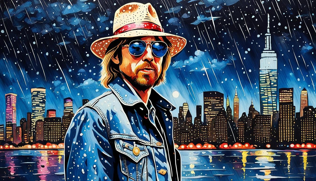 Tom Petty Pop Art Portrait in Rainy New York City