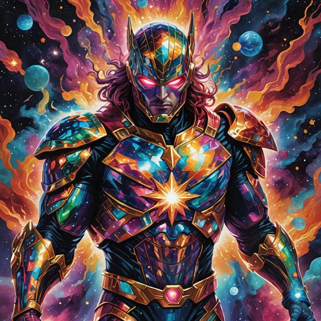 Cosmic Superhero in Vibrant Astral Realm