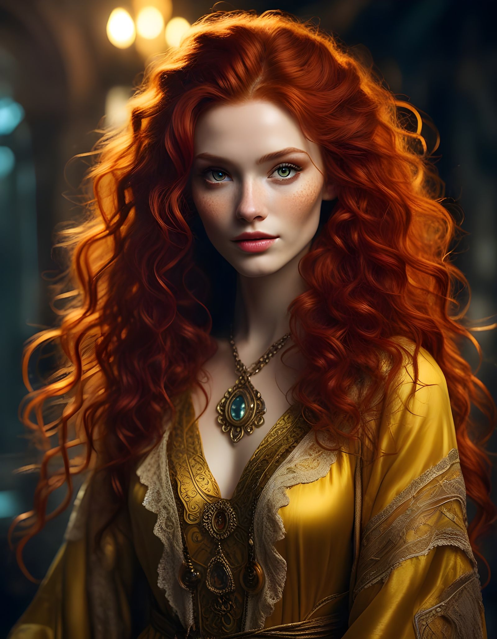 Goddess of the Sun Radiates Ethereal Glow in Vibrant Red Rob...