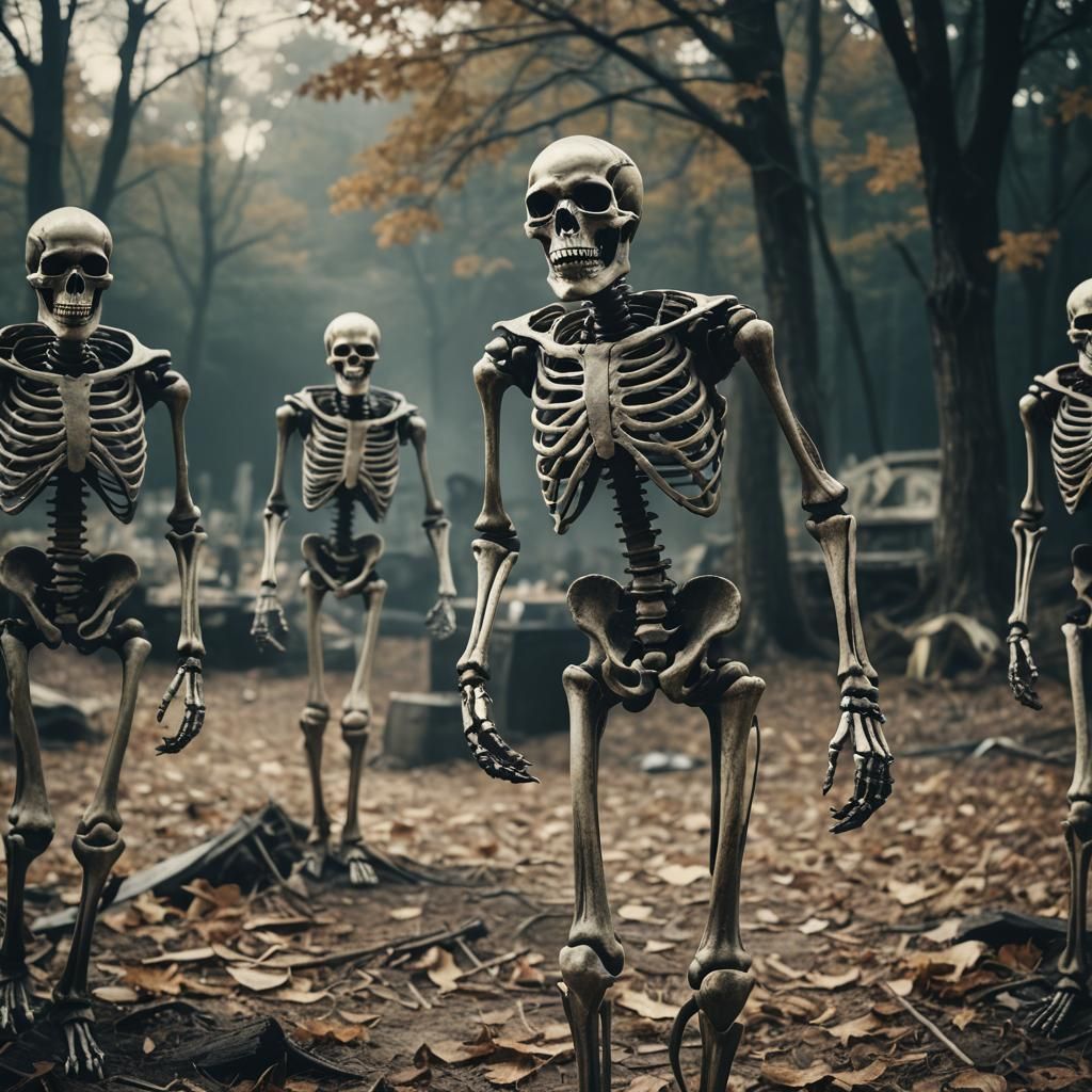 Cinematic Spooky Skeletons in Film Still