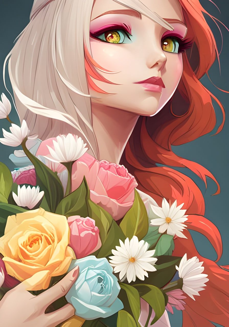Girl Covered in Flowers, Fantasy RPG Art