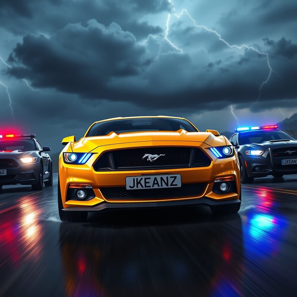 Gold Mustang Races Under Storm, Forza Horizon 5 Style
